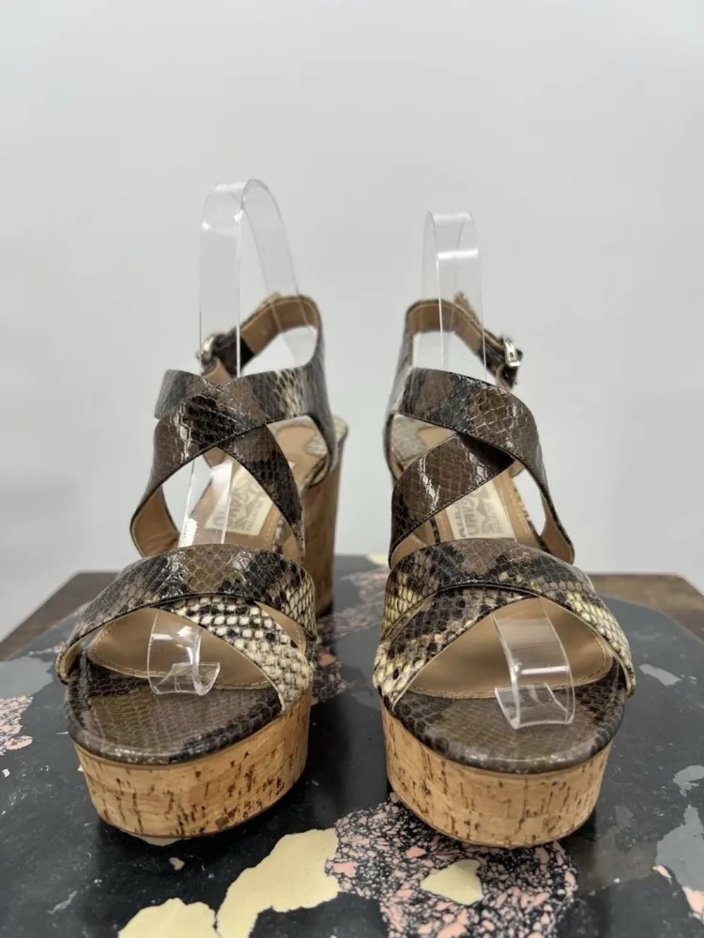 Salvatore Ferragamo Python Leather Cork Wedge Sandal Sz 6.5